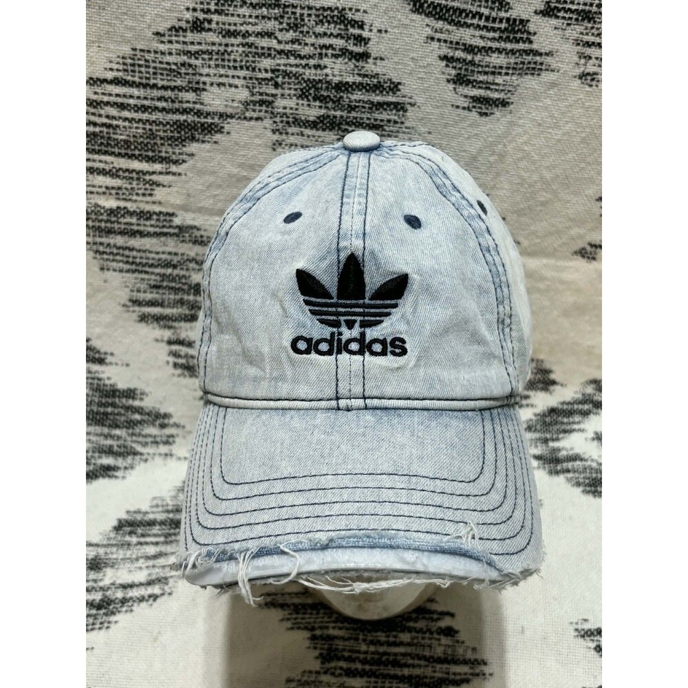 Adidas Hat Mens Strapback Blue Denim Jean Trefoil Dad Cap Adjustable Adult OSFA